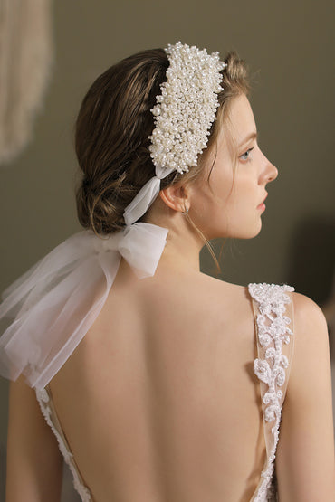 Imitation Pearl and Tulle Headbands CH0359