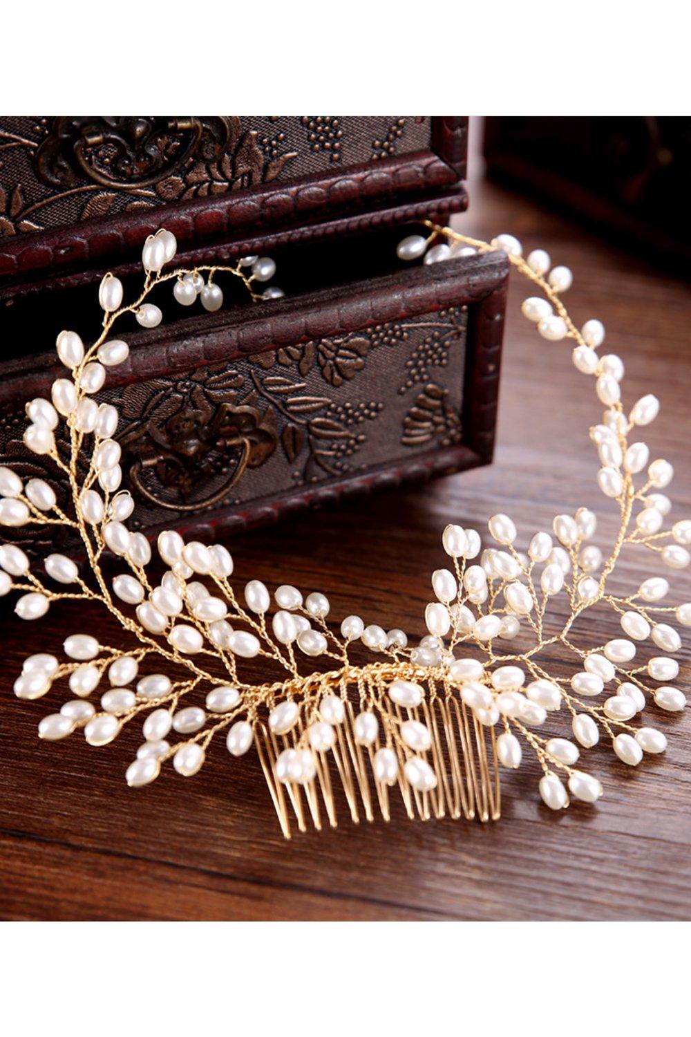 Alloy Hair Combs with Pearls CH0410 - COCOMELODY