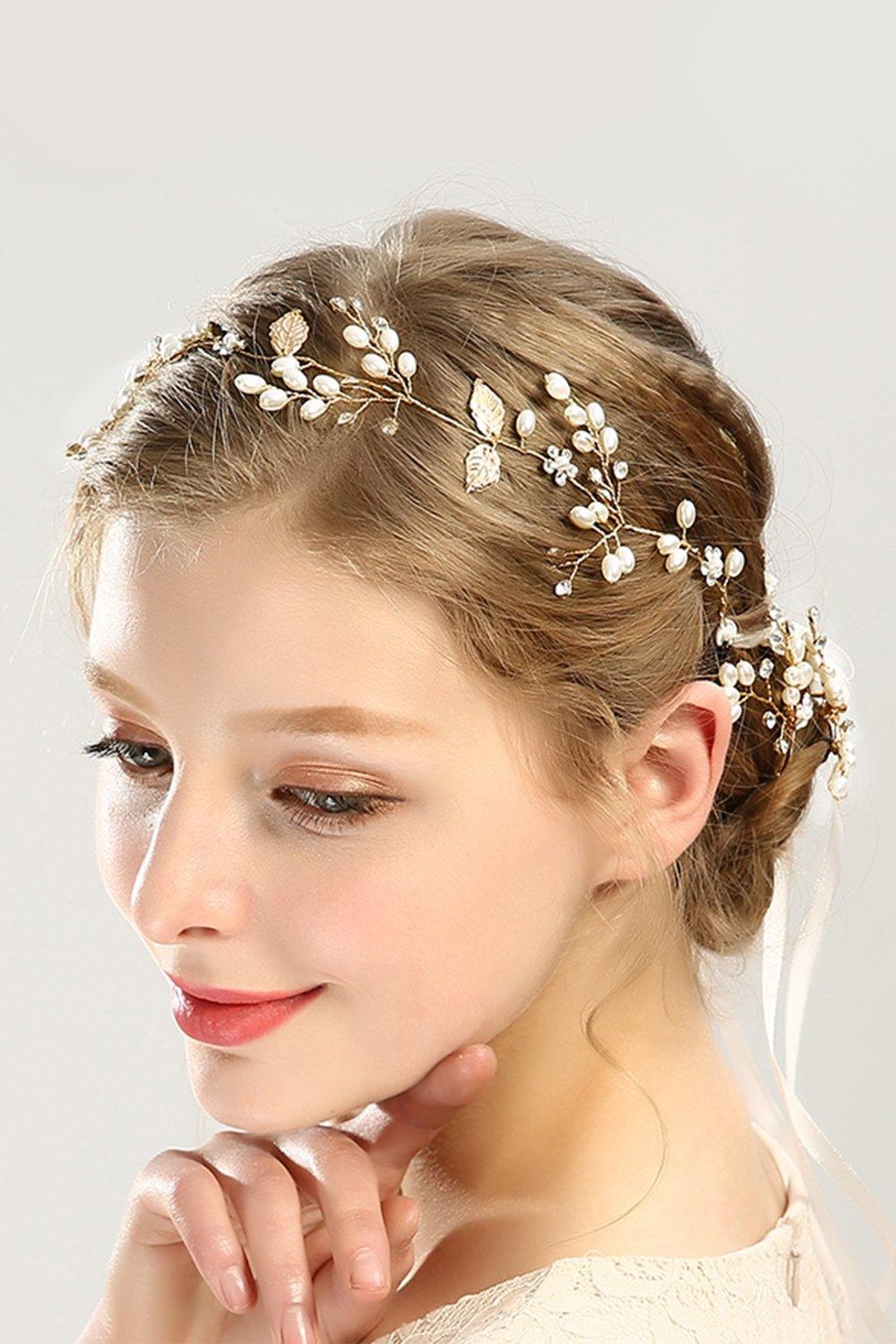 Alloy Headbands with Rhinestone Pearls CH0411