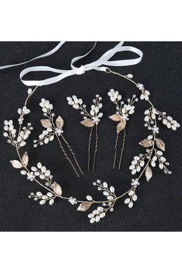 Alloy Headbands with Rhinestone Pearls CH0411