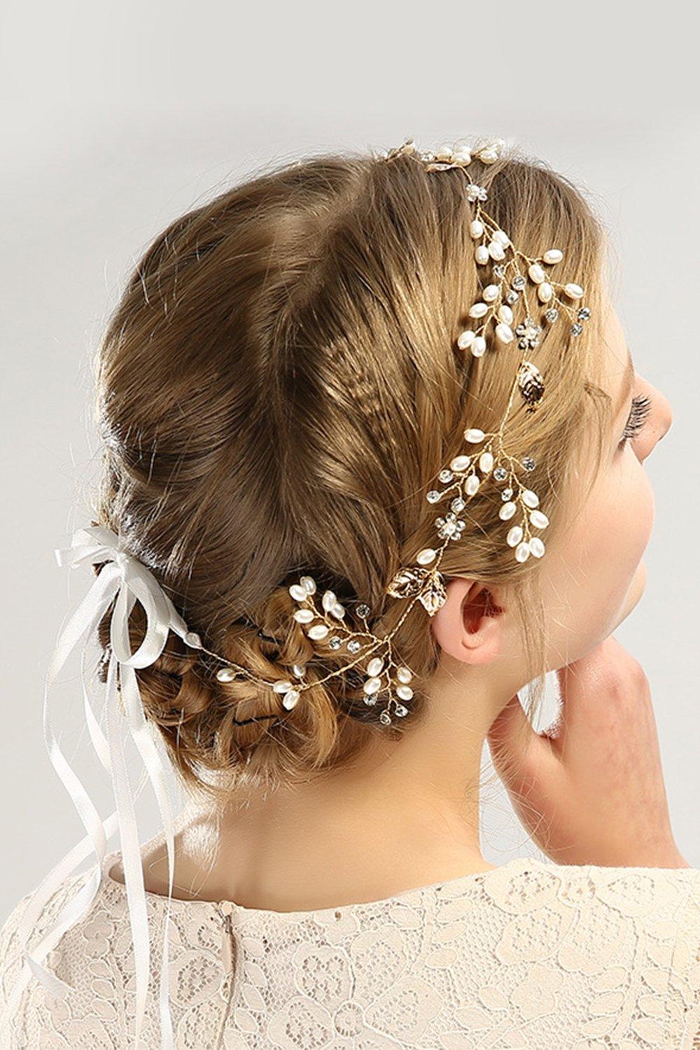 Alloy Headbands with Rhinestone Pearls CH0411