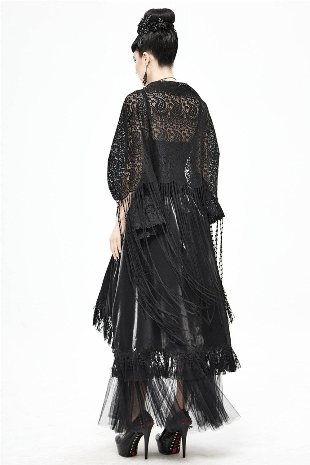 Black Lace Wedding Shawl with Tassel CJ0095