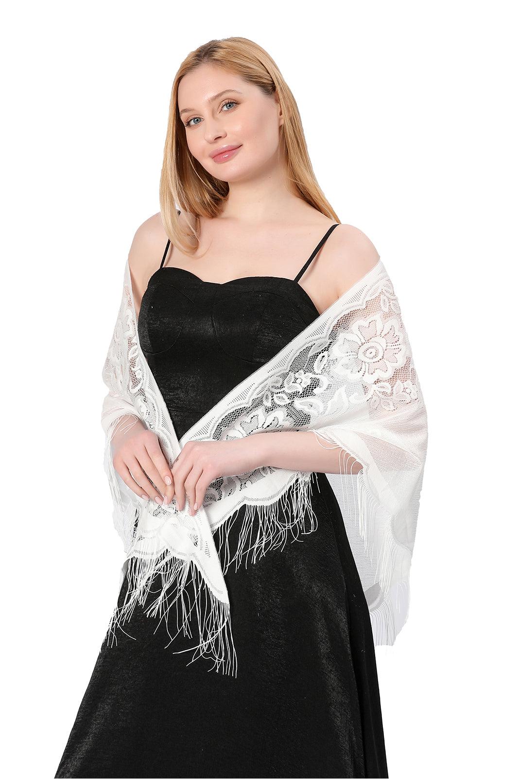 Lace Shawl with Tassels CJ0104 - COCOMELODY