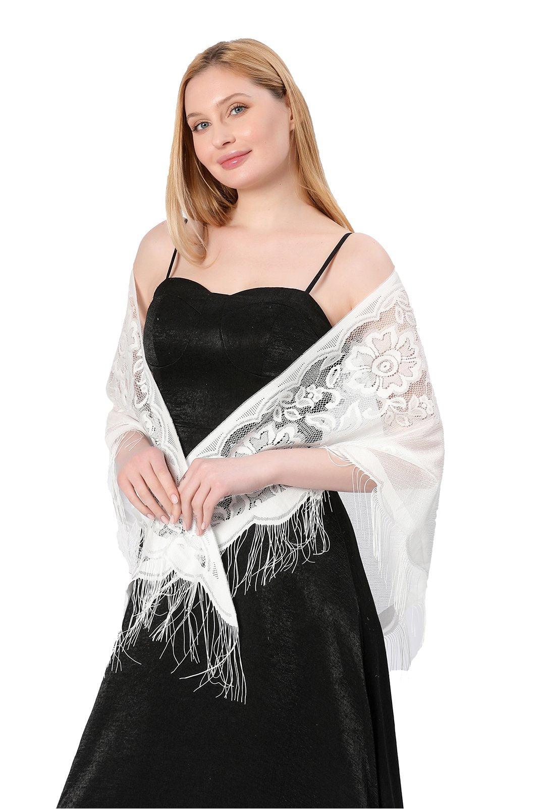 Lace Shawl with Tassels CJ0104 - COCOMELODY