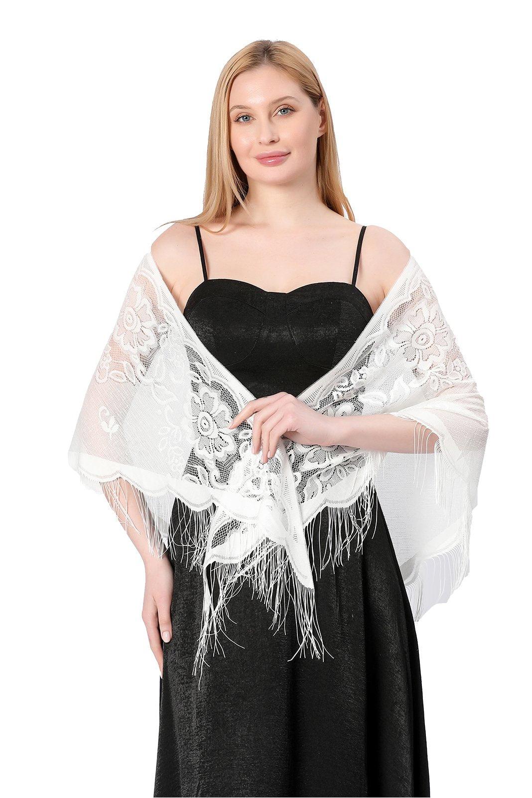 Lace Shawl with Tassels CJ0104 - COCOMELODY