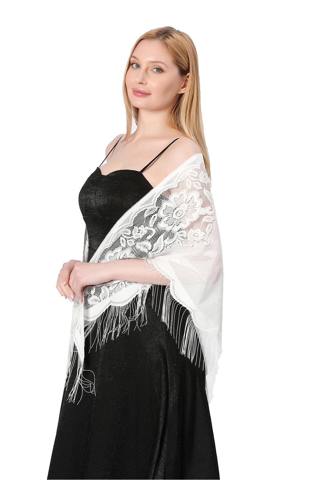 Lace Shawl with Tassels CJ0104 - COCOMELODY