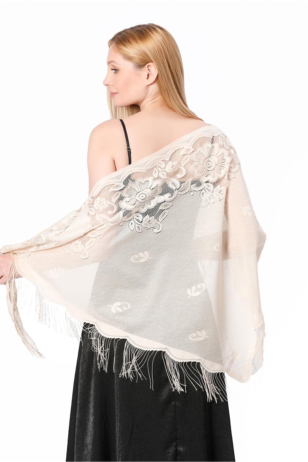 Lace Shawl with Tassels CJ0104 - COCOMELODY