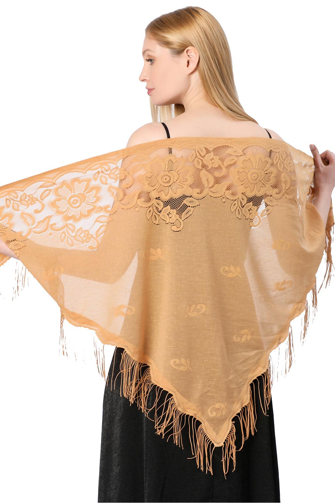 Lace Shawl with Tassels CJ0104 - COCOMELODY