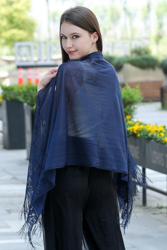 Lace Shawl with Tassels CJ0107 - COCOMELODY