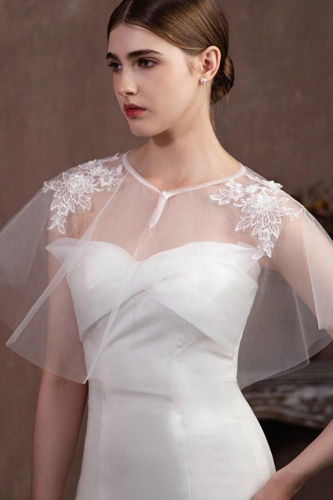 Tulle Shawl with Appliques Lace Beading CJ0115 - COCOMELODY
