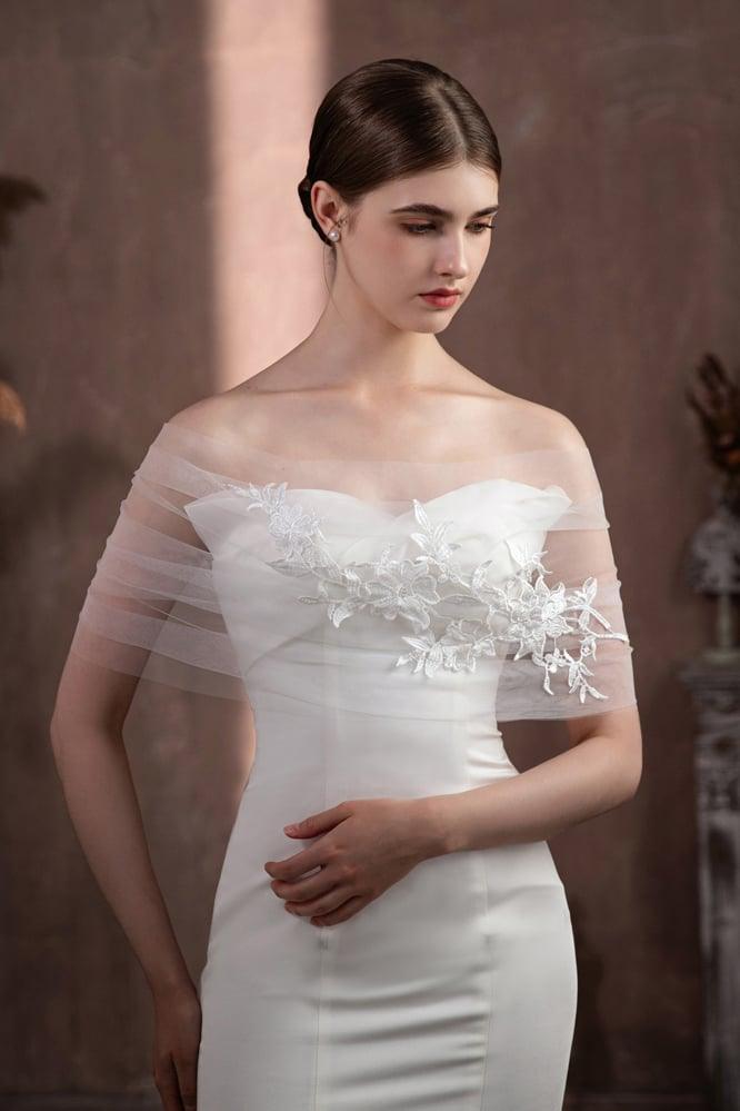 Tulle Shawl with Appliques Lace CJ0118 - COCOMELODY