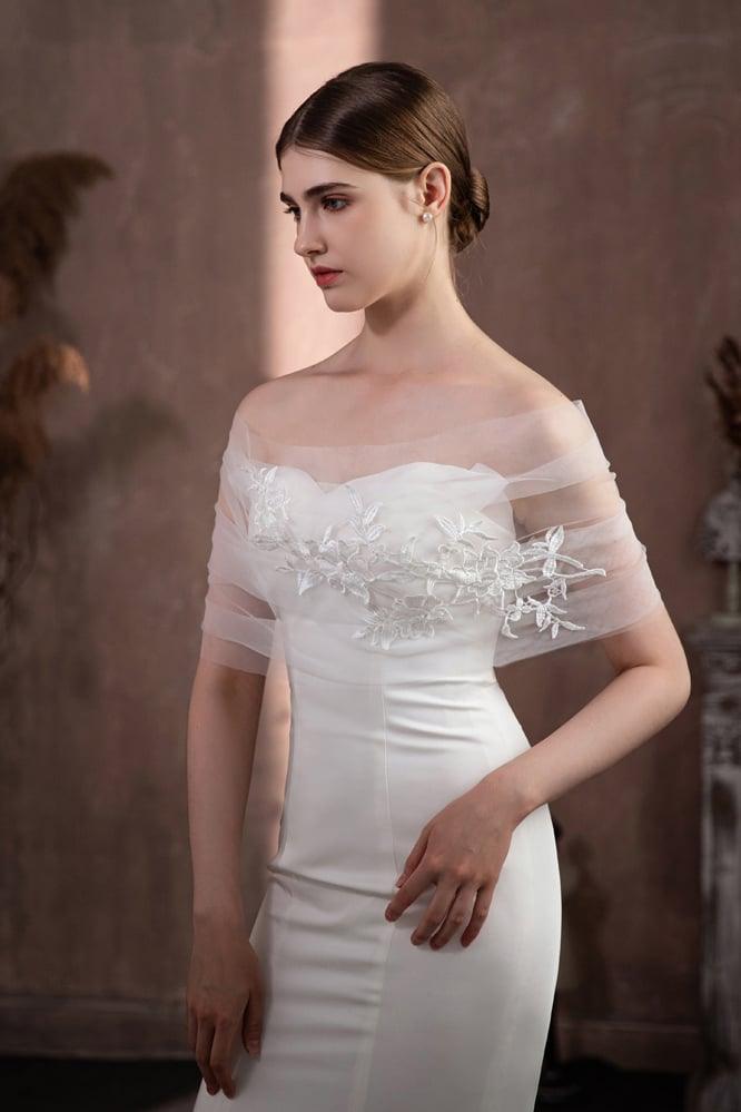 Tulle Shawl with Appliques Lace CJ0118 - COCOMELODY