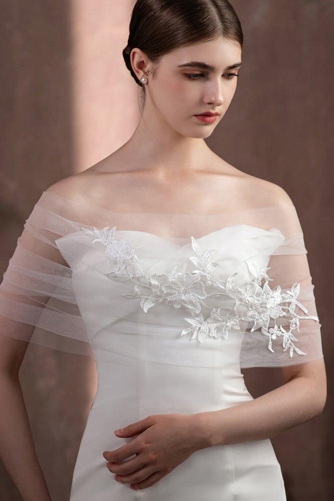 Tulle Shawl with Appliques Lace CJ0118 - COCOMELODY