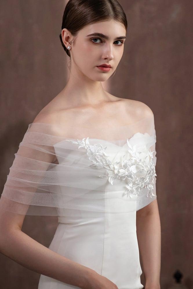 Tulle Shawl with Appliques Lace CJ0118 - COCOMELODY