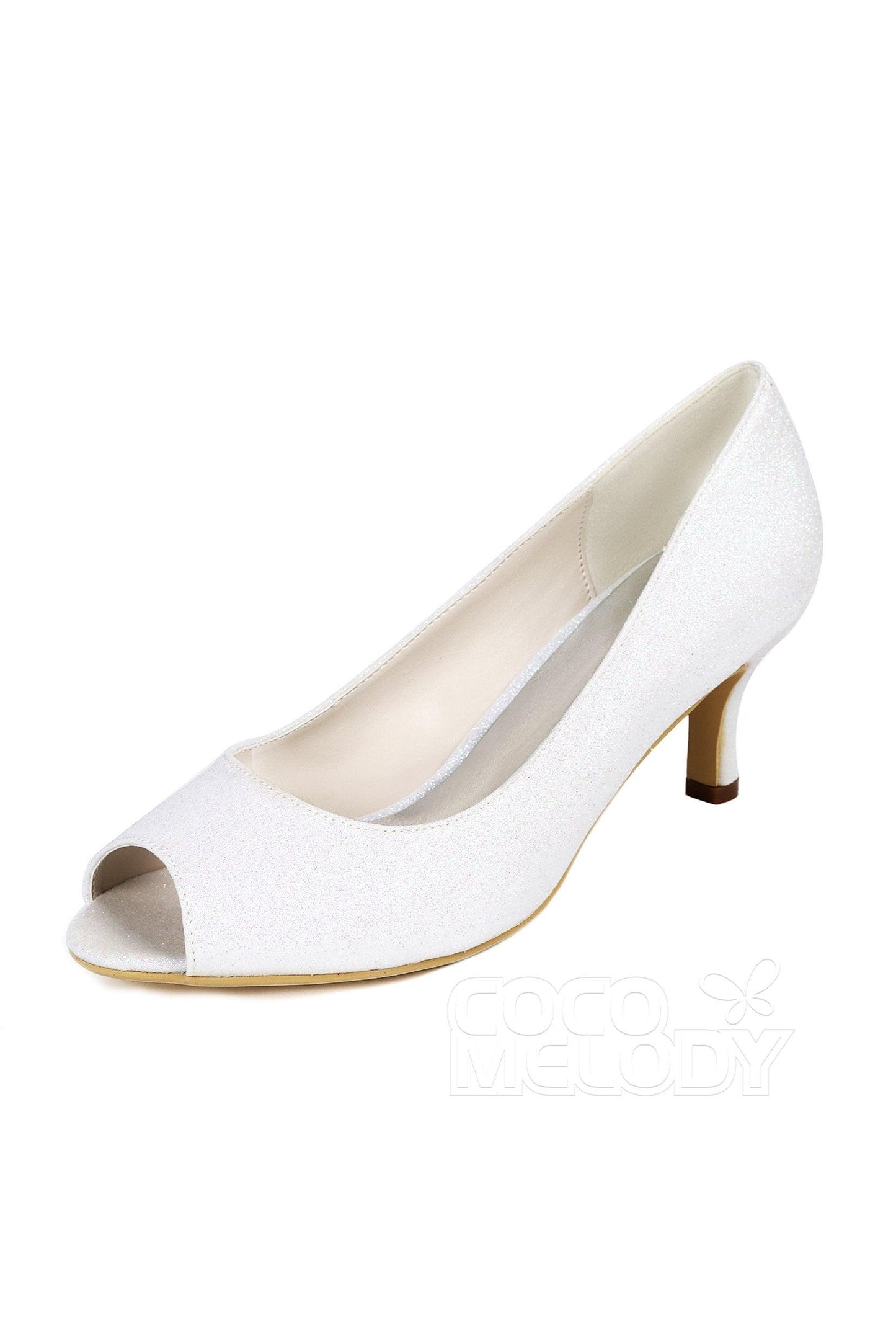Low Heel Sparkling Peep Toe Bridal Shoes CK0069 - COCOMELODY