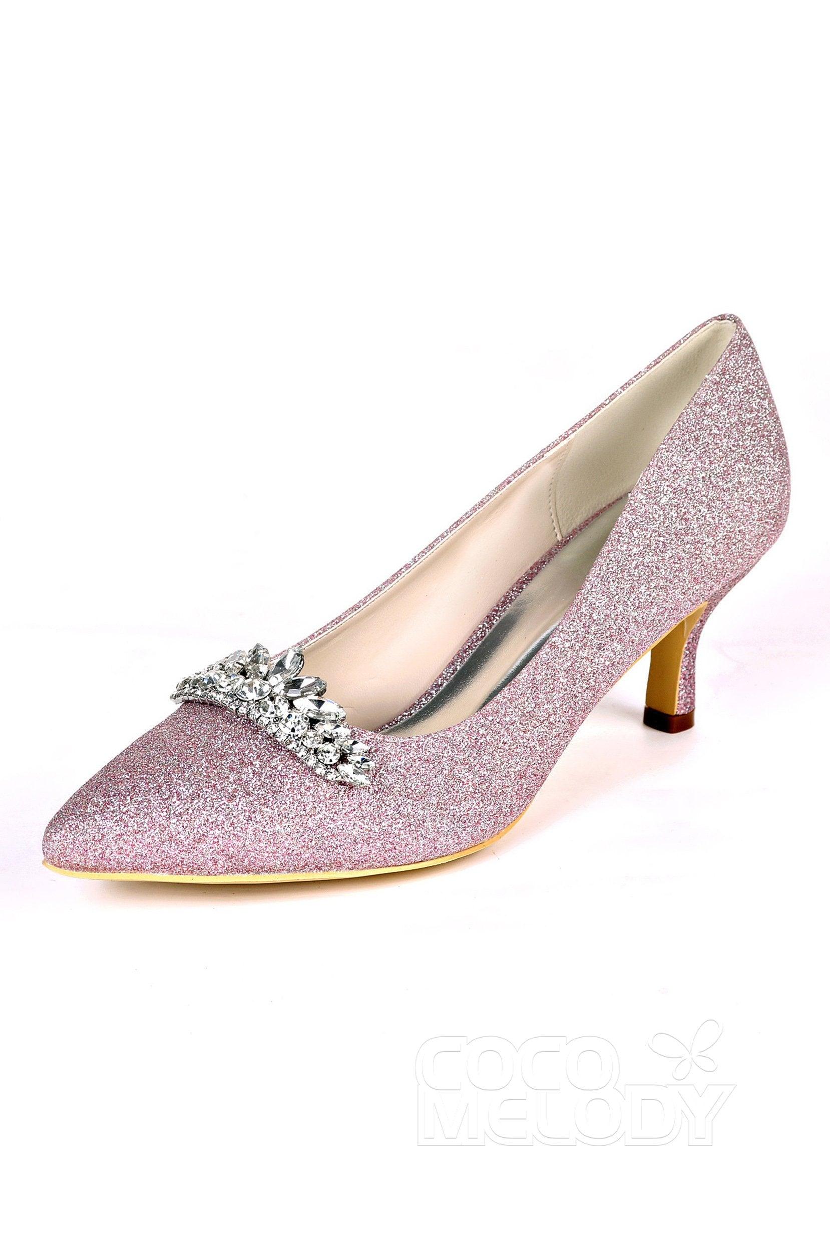 Low Heel Sparkling Pointed Toe Wedding shoes CK0075 - COCOMELODY