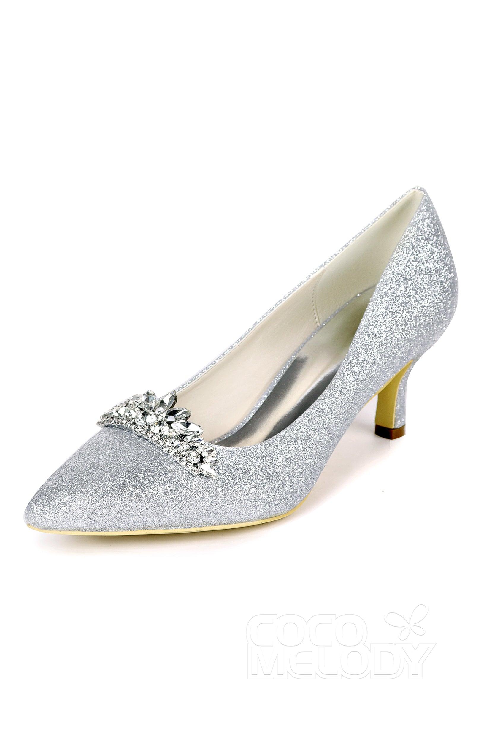Low Heel Sparkling Pointed Toe Wedding shoes CK0075 - COCOMELODY