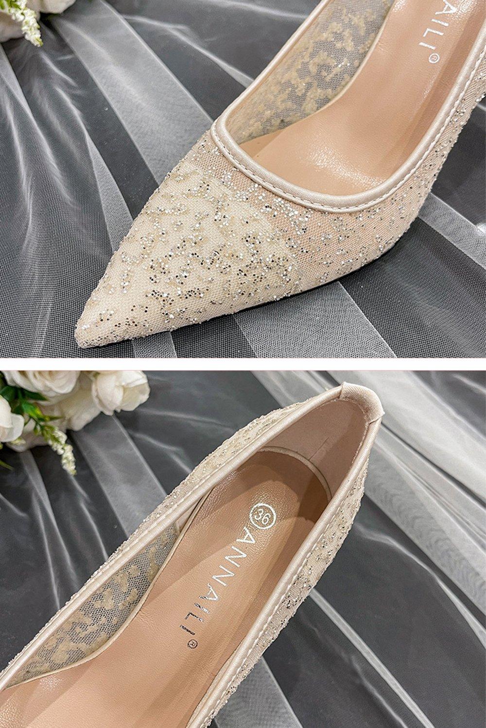 Stiletto Heel 8cm Tulle Heels Bridal Shoes CK0108 - COCOMELODY