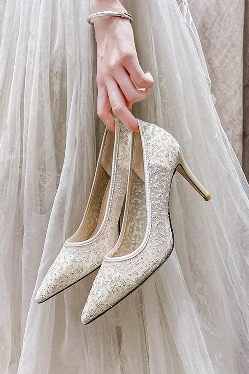 Stiletto Heel 8cm Tulle Heels Bridal Shoes CK0108 - COCOMELODY