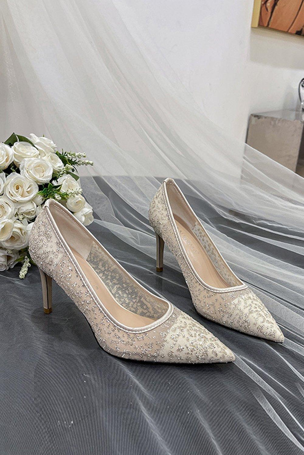Stiletto Heel 8cm Tulle Heels Bridal Shoes CK0108 - COCOMELODY