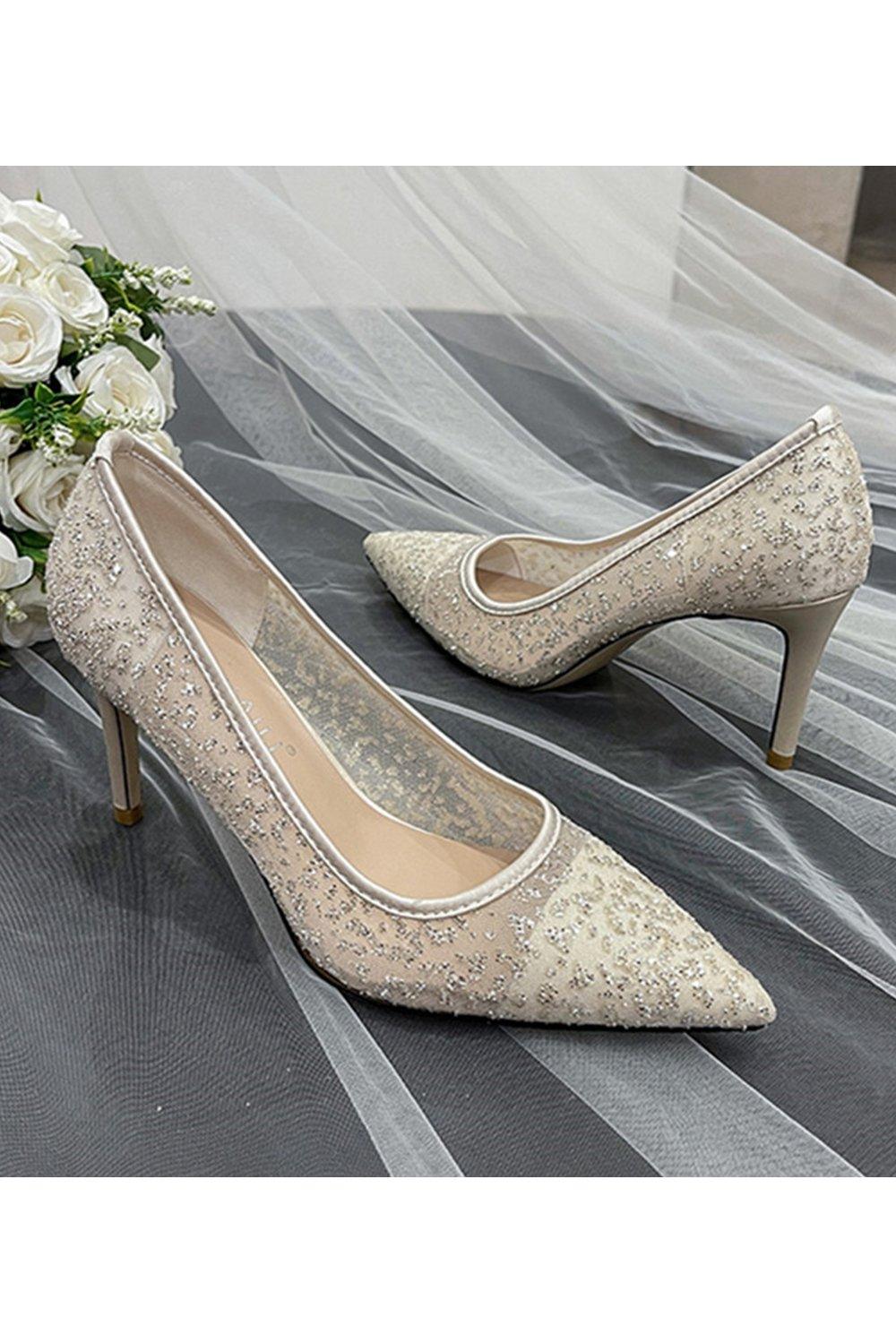 Stiletto Heel 8cm Tulle Heels Bridal Shoes CK0108 - COCOMELODY