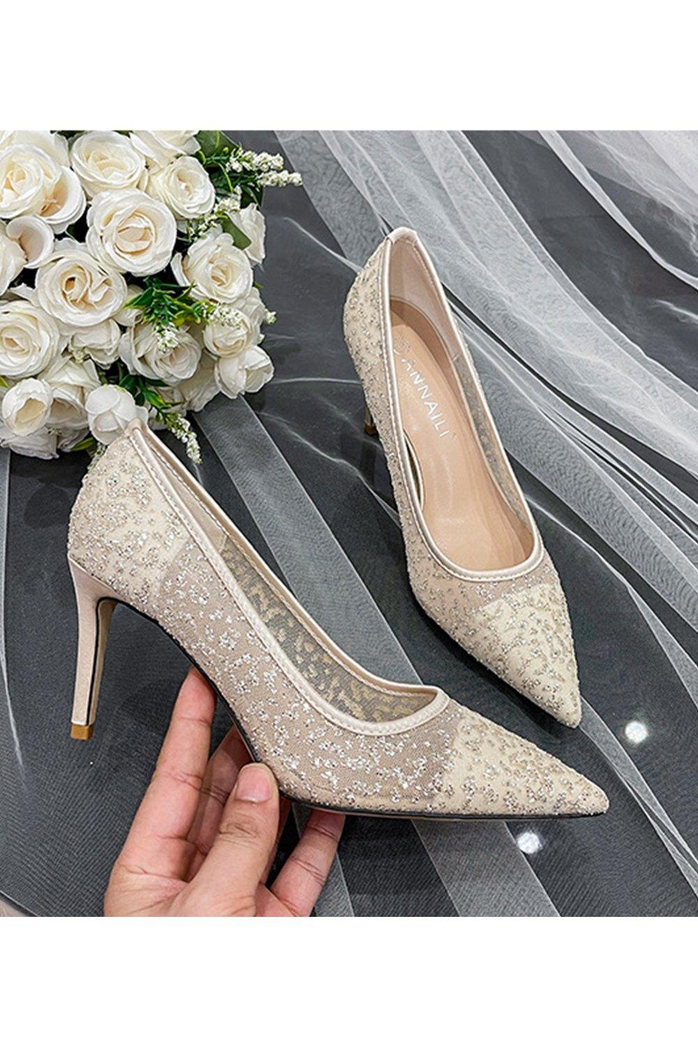 Stiletto Heel 8cm Tulle Heels Bridal Shoes CK0108 - COCOMELODY