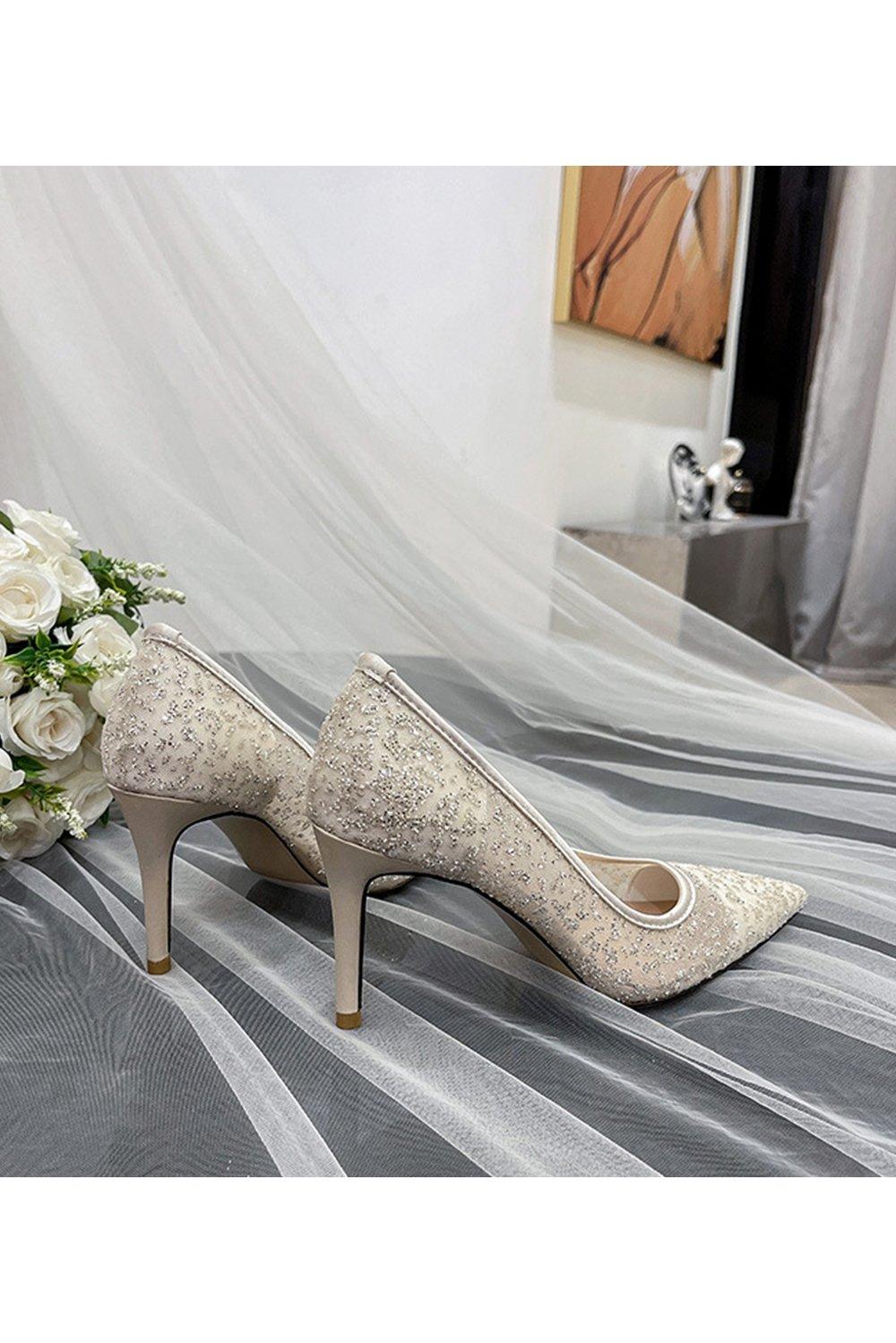 Stiletto Heel 8cm Tulle Heels Bridal Shoes CK0108 - COCOMELODY