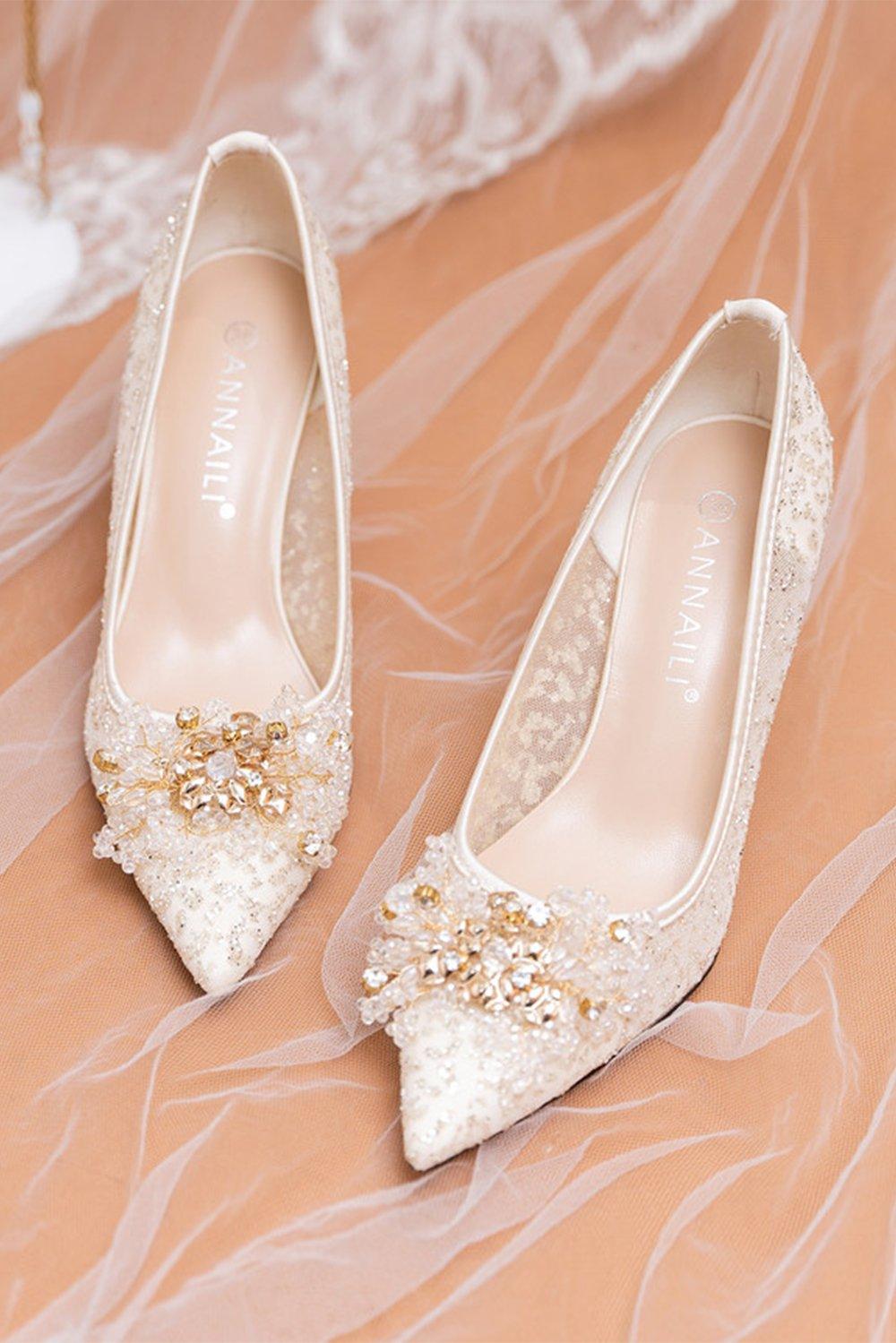 Stiletto Heel 8cm Tulle Heels Bridal Shoes CK0121 - COCOMELODY