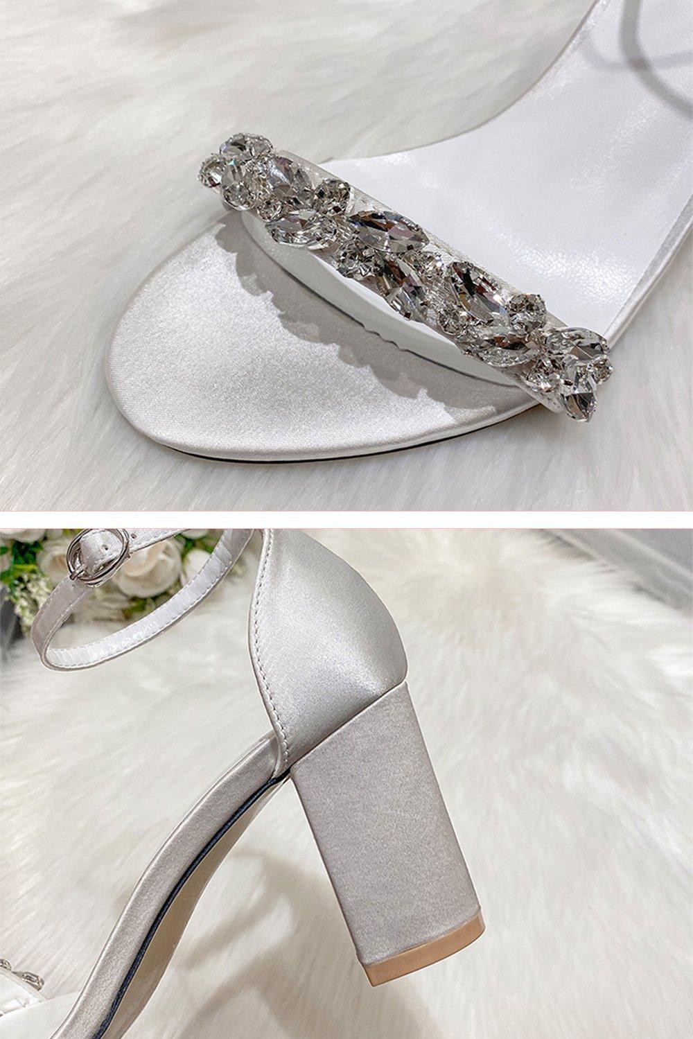 Chunky Heel 7.5cm Satin Heels Bridal Shoes CK0123 - COCOMELODY