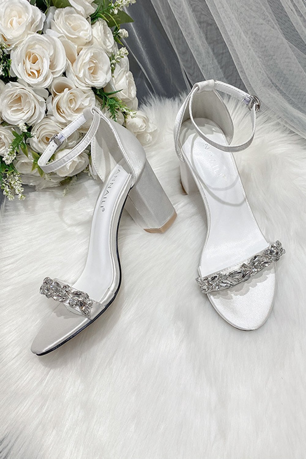Chunky Heel 7.5cm Satin Heels Bridal Shoes CK0123