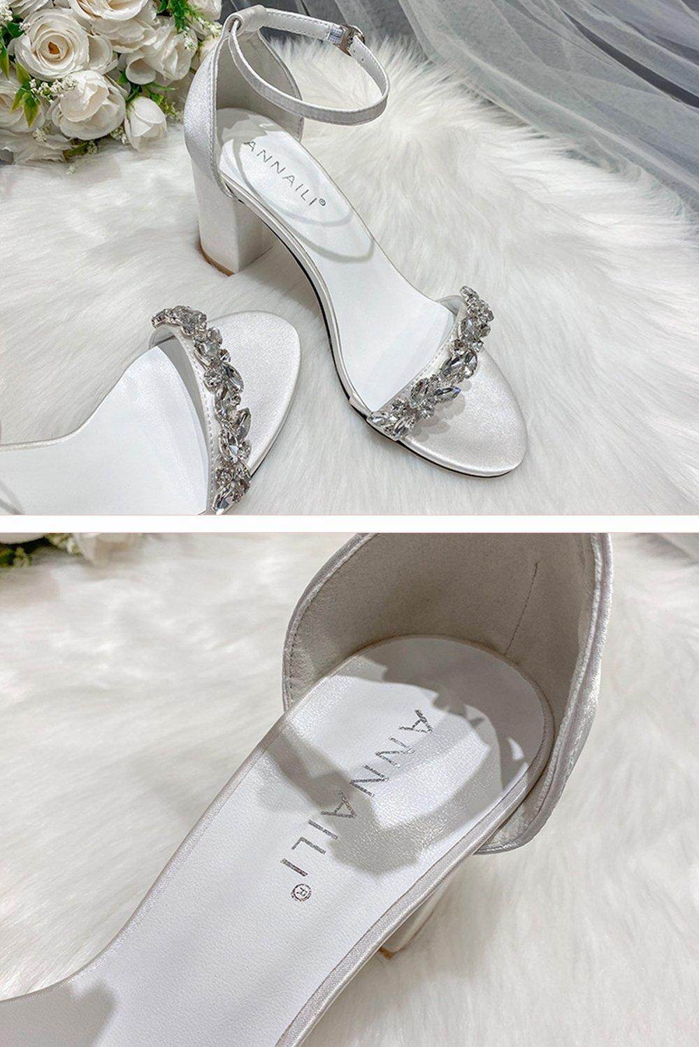Chunky Heel 7.5cm Satin Heels Bridal Shoes CK0123 - COCOMELODY