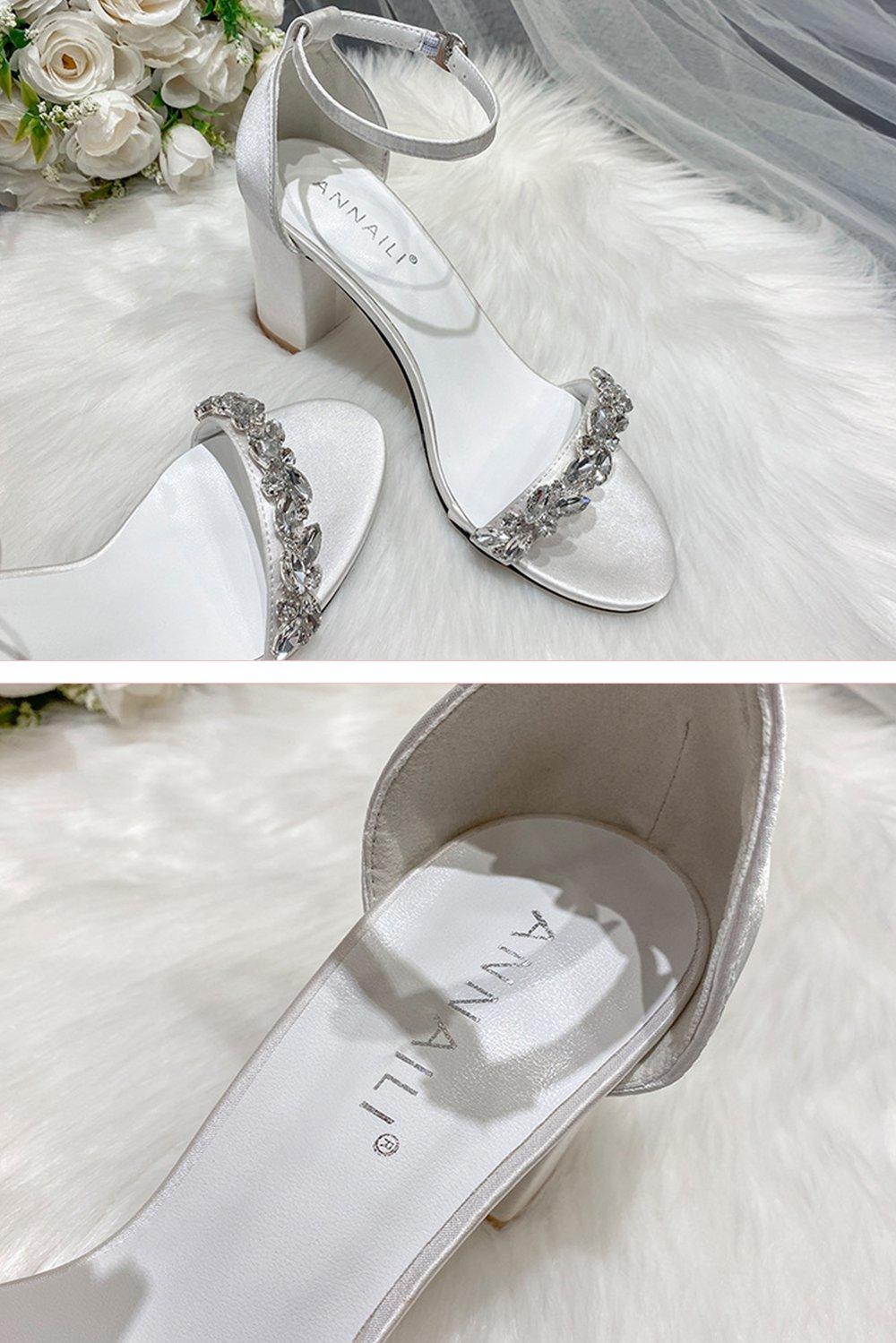 Chunky Heel 7.5cm Satin Heels Bridal Shoes CK0123 - COCOMELODY