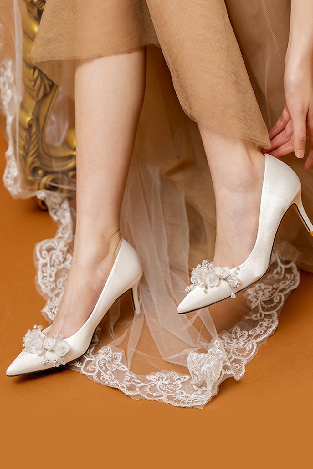 Stiletto Heel 7cm Satin Heels Bridal Shoes CK0127 - COCOMELODY