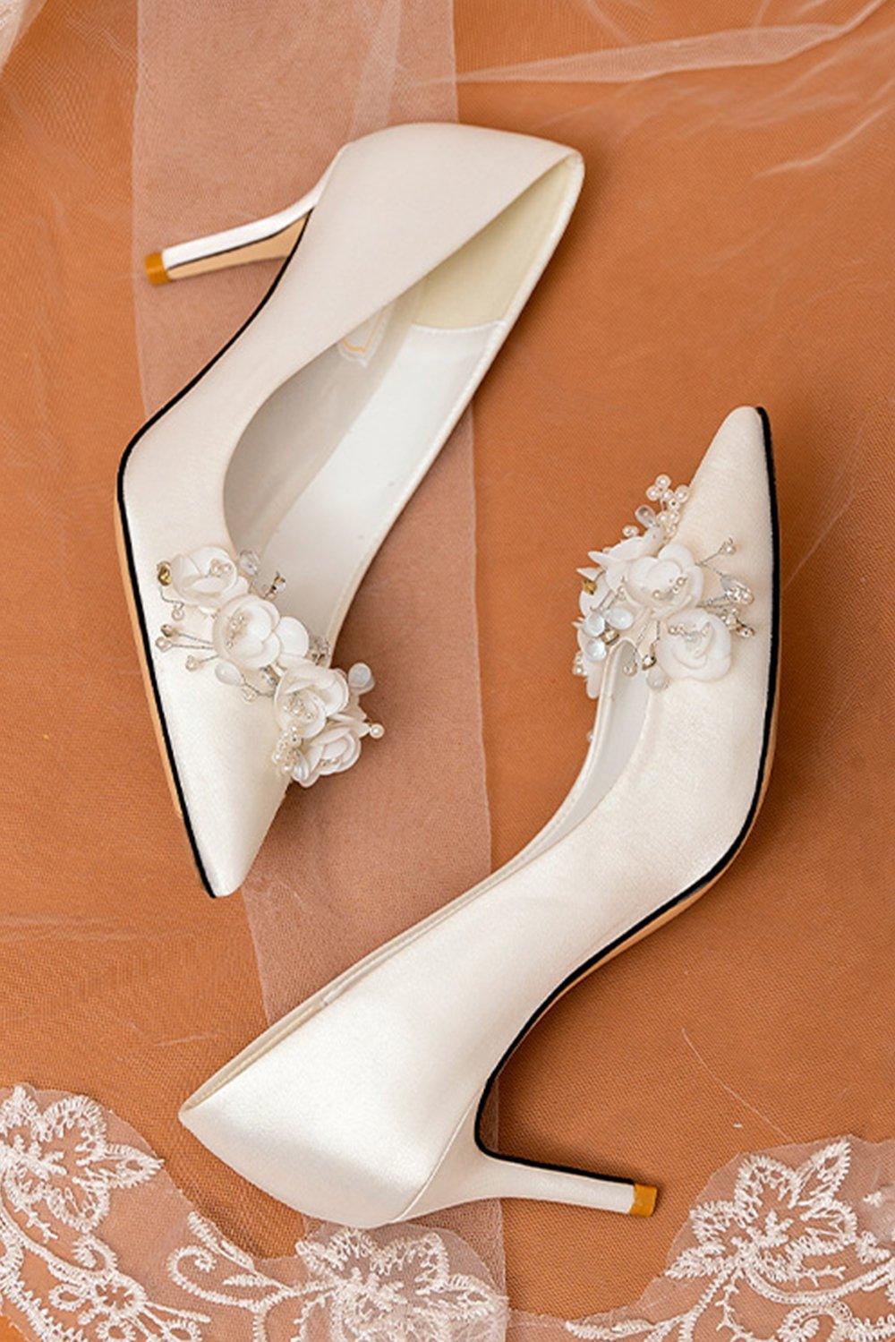 Stiletto Heel 7cm Satin Heels Bridal Shoes CK0127 - COCOMELODY