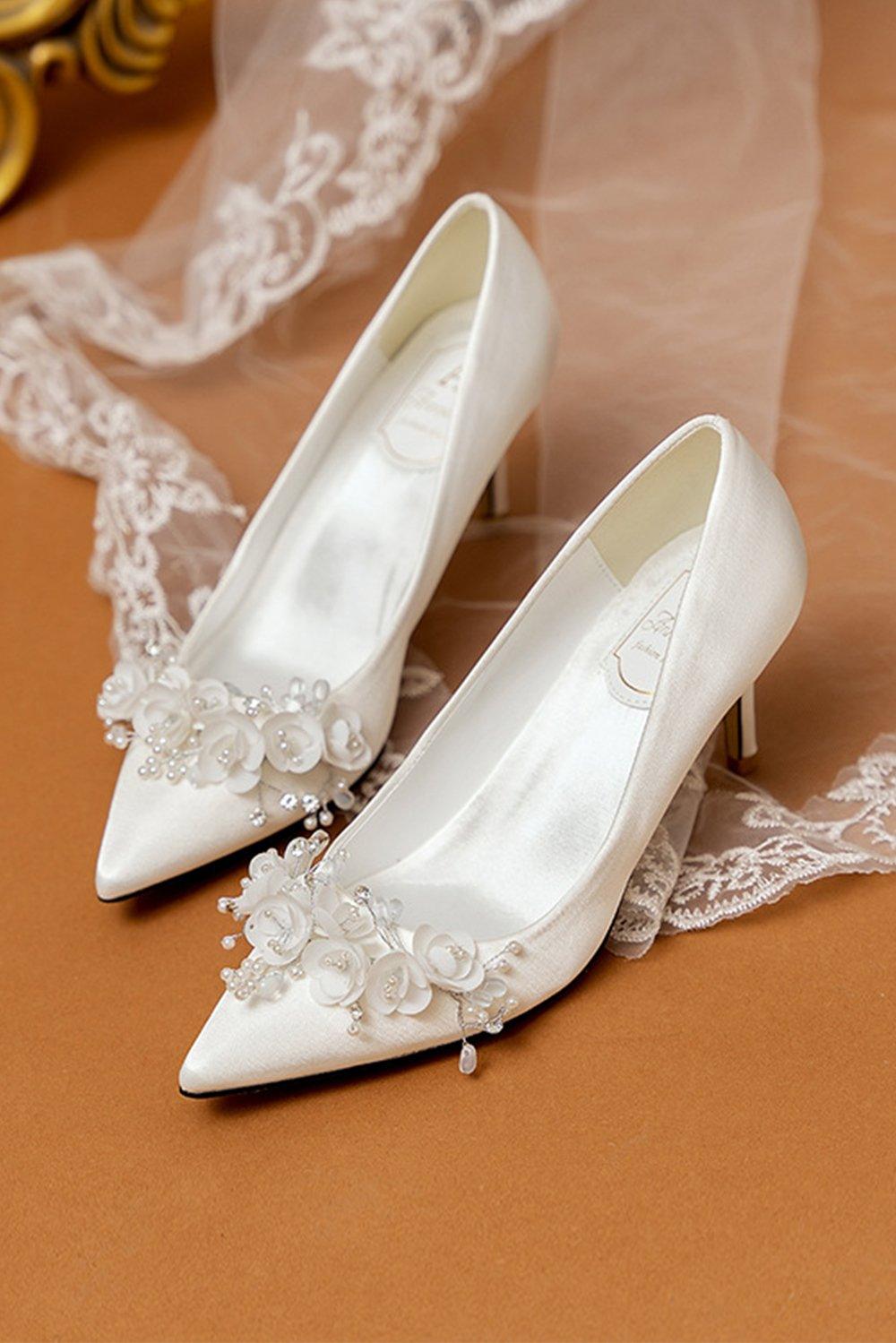 Stiletto Heel 7cm Satin Heels Bridal Shoes CK0127 - COCOMELODY