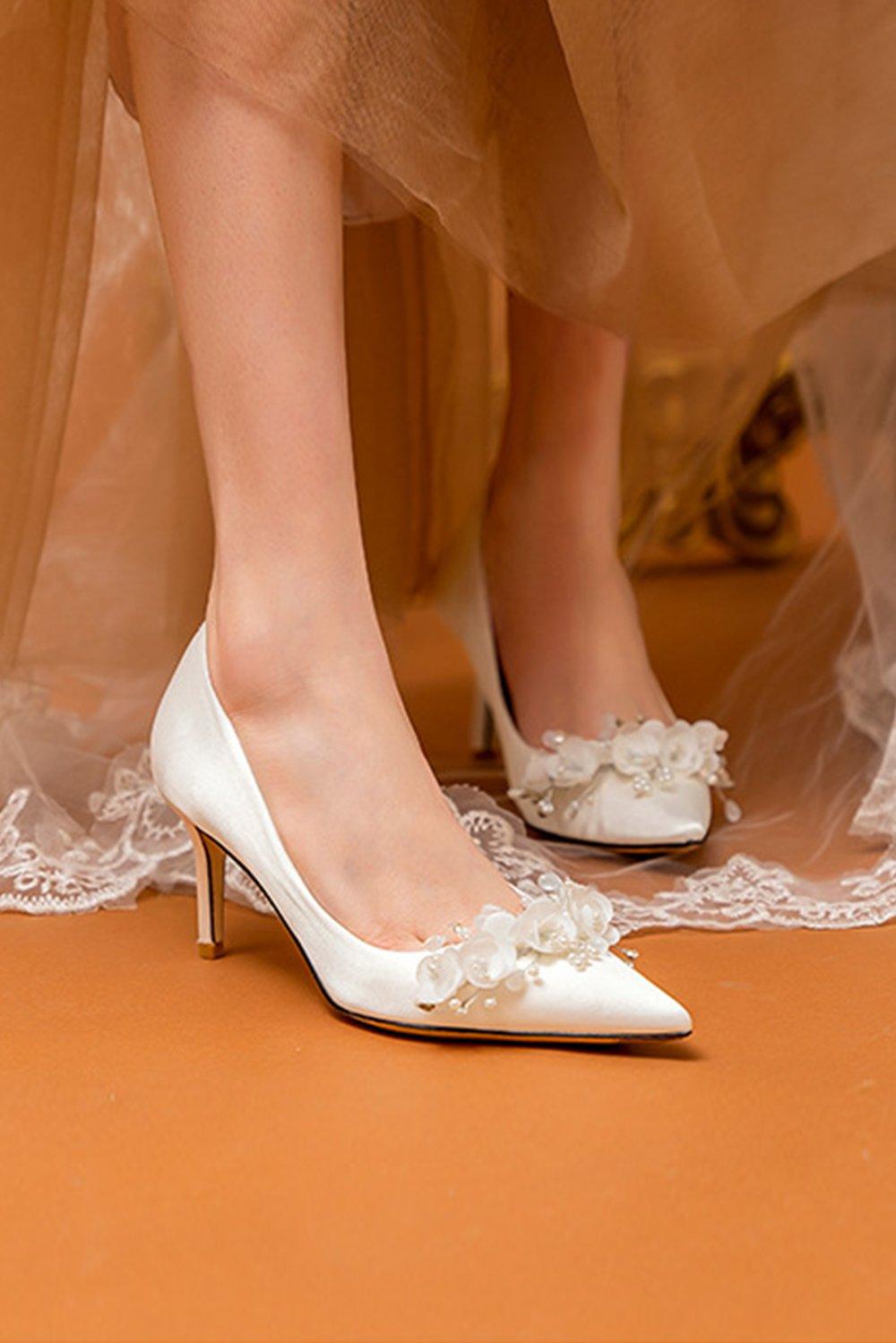 Stiletto Heel 7cm Satin Heels Bridal Shoes CK0127 - COCOMELODY