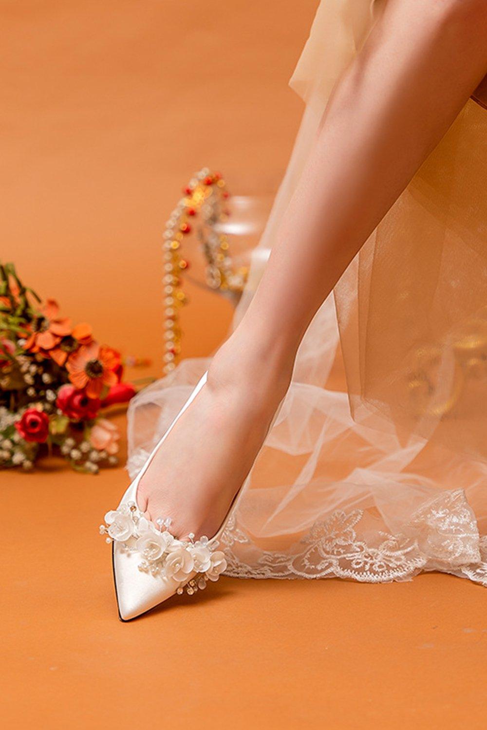 Stiletto Heel 7cm Satin Heels Bridal Shoes CK0127 - COCOMELODY