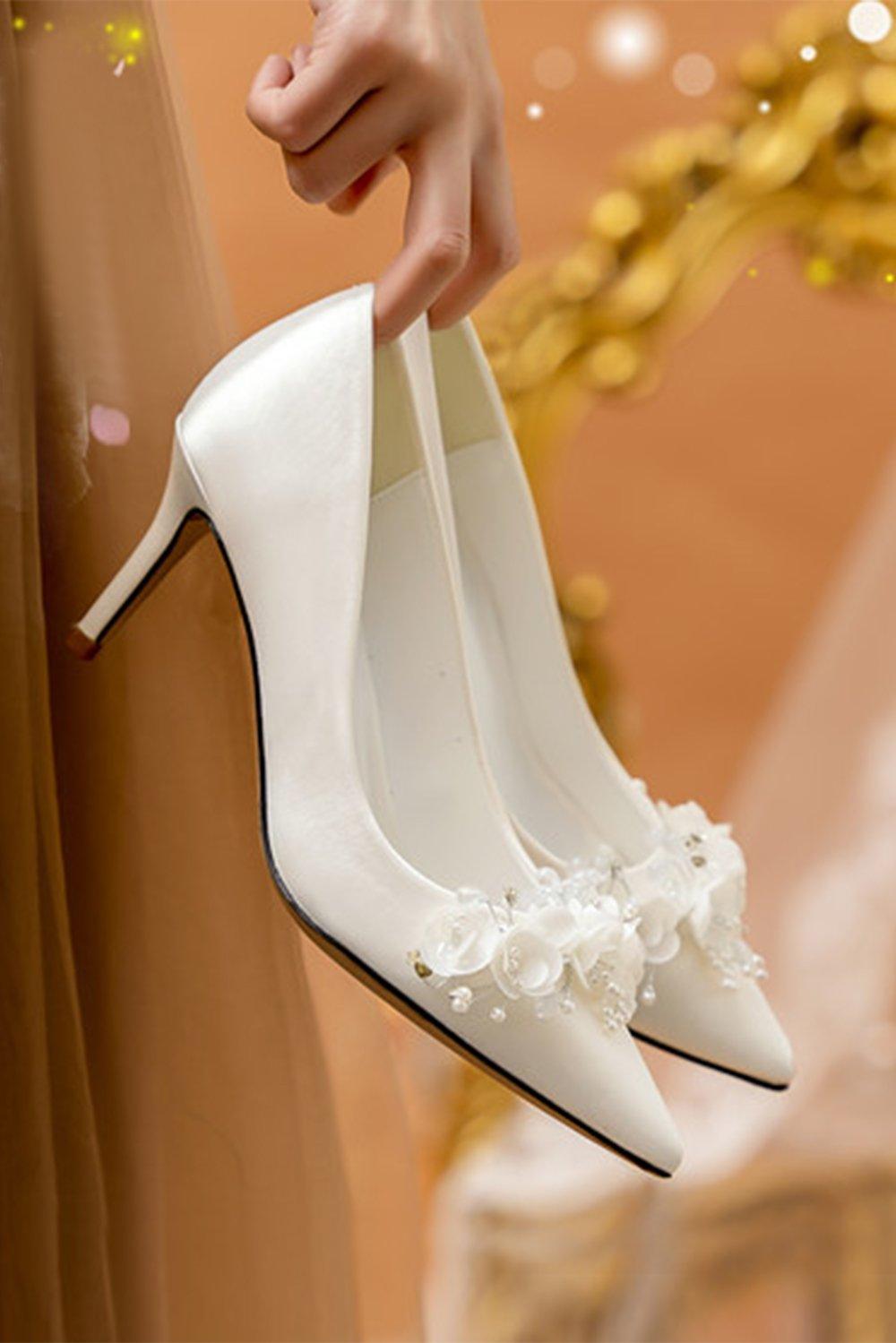 Stiletto Heel 7cm Satin Heels Bridal Shoes CK0127 - COCOMELODY