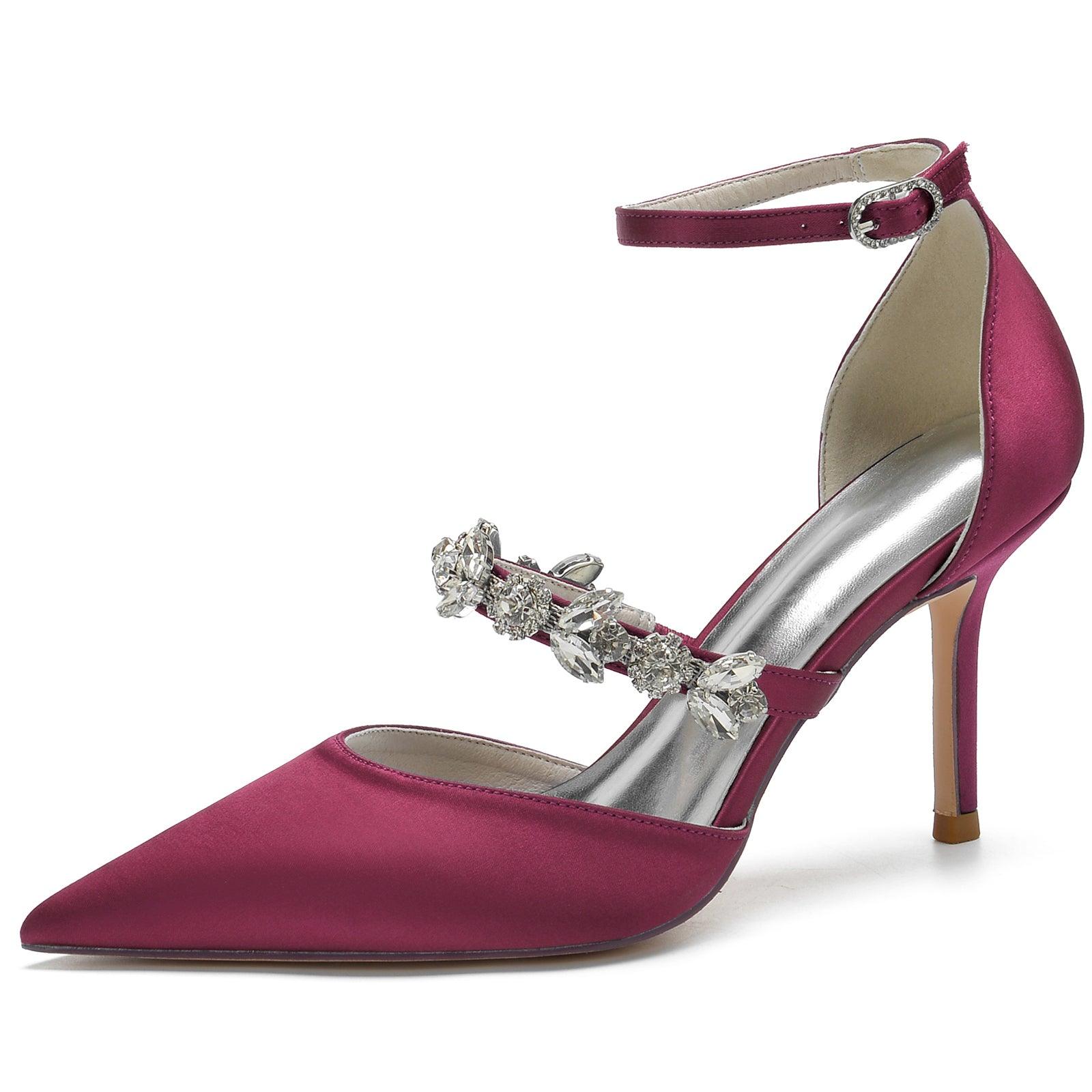 Blue Rhinestone Ankle Strap Pointy Stiletto Heels CK0131 - COCOMELODY
