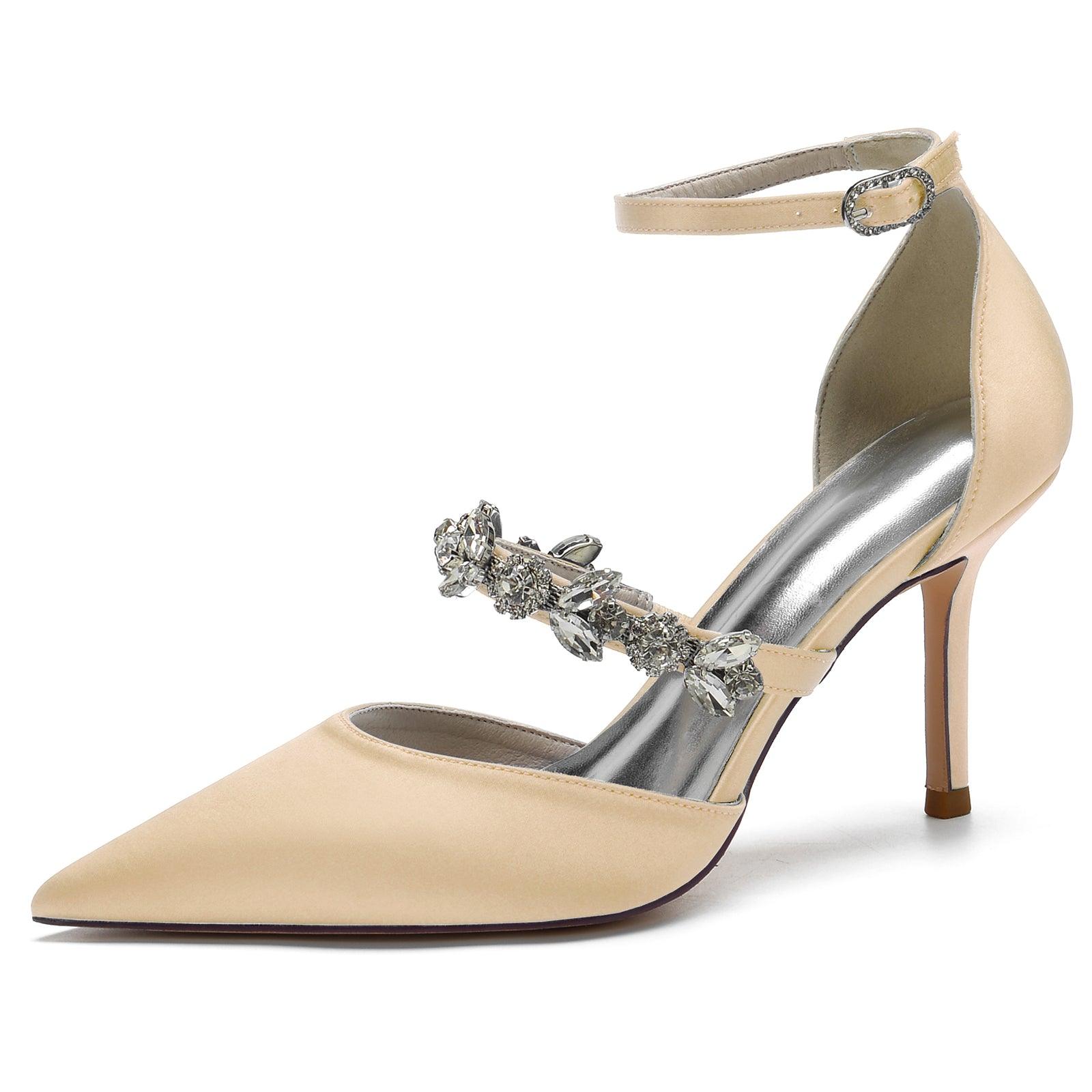 Blue Rhinestone Ankle Strap Pointy Stiletto Heels CK0131 - COCOMELODY