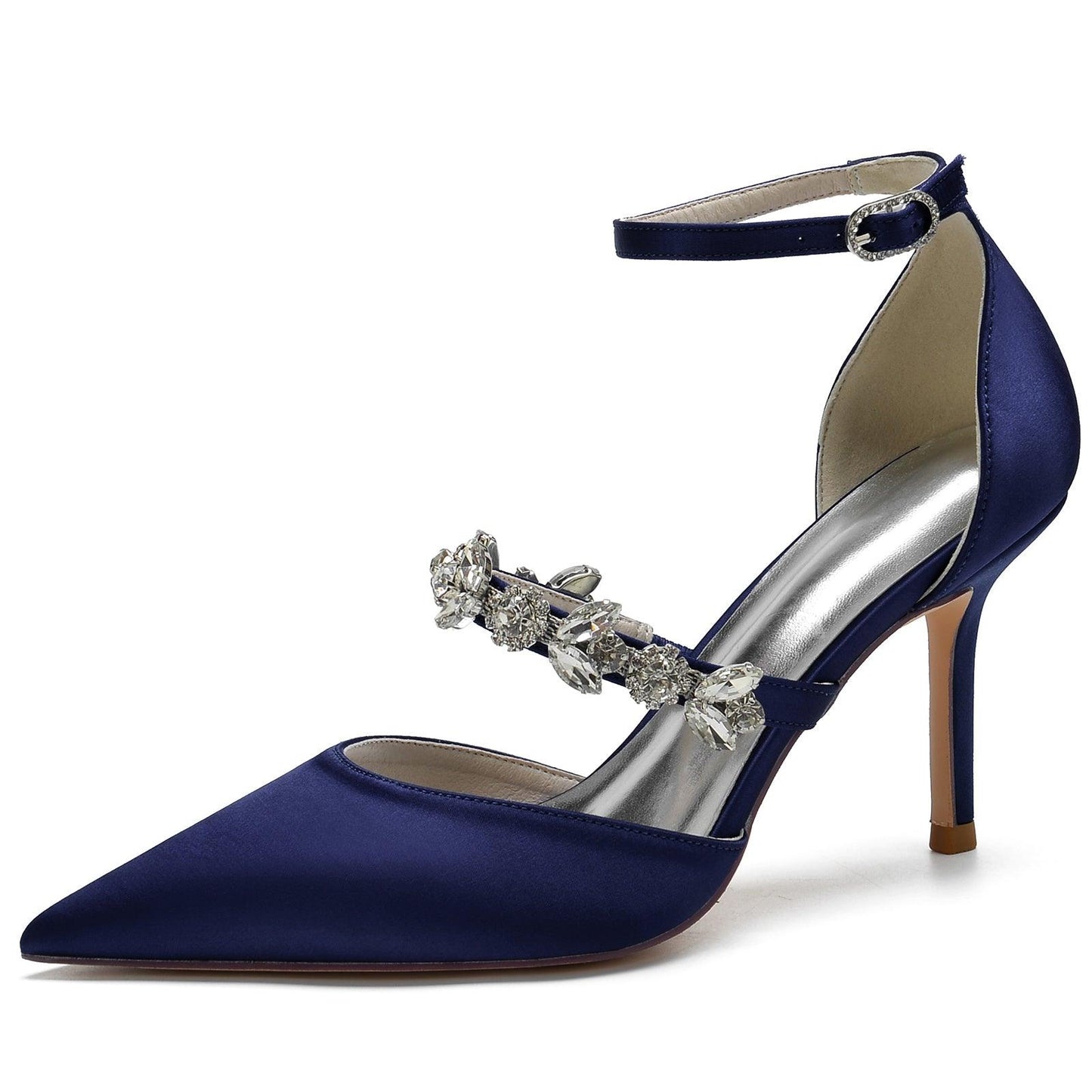 Blue Rhinestone Ankle Strap Pointy Stiletto Heels CK0131 - COCOMELODY