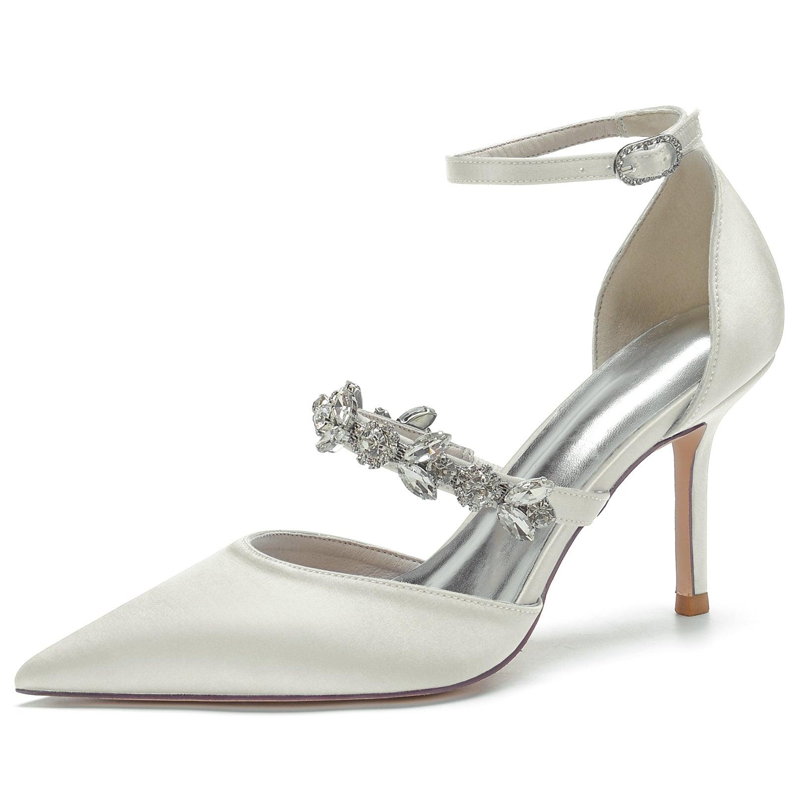 Blue Rhinestone Ankle Strap Pointy Stiletto Heels CK0131 - COCOMELODY