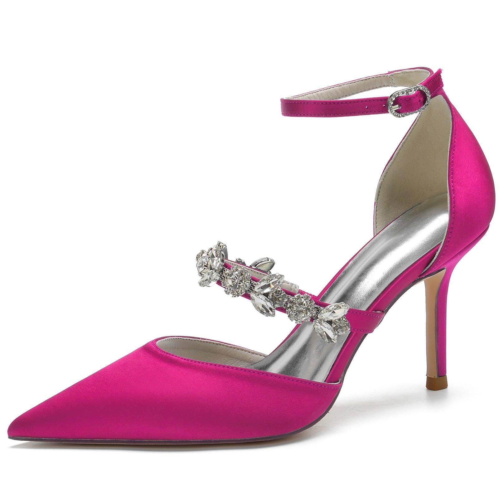 Blue Rhinestone Ankle Strap Pointy Stiletto Heels CK0131 - COCOMELODY