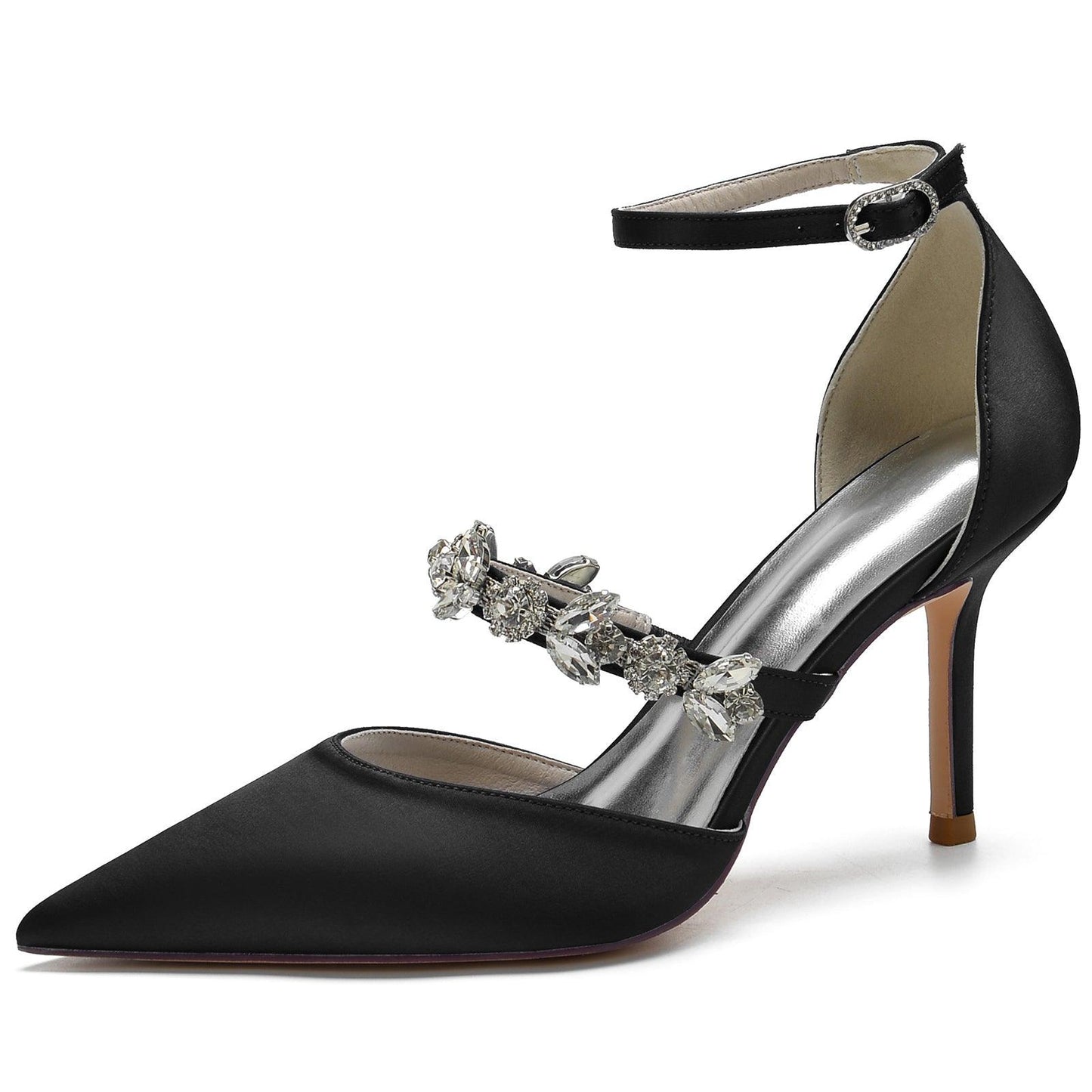 Blue Rhinestone Ankle Strap Pointy Stiletto Heels CK0131 - COCOMELODY
