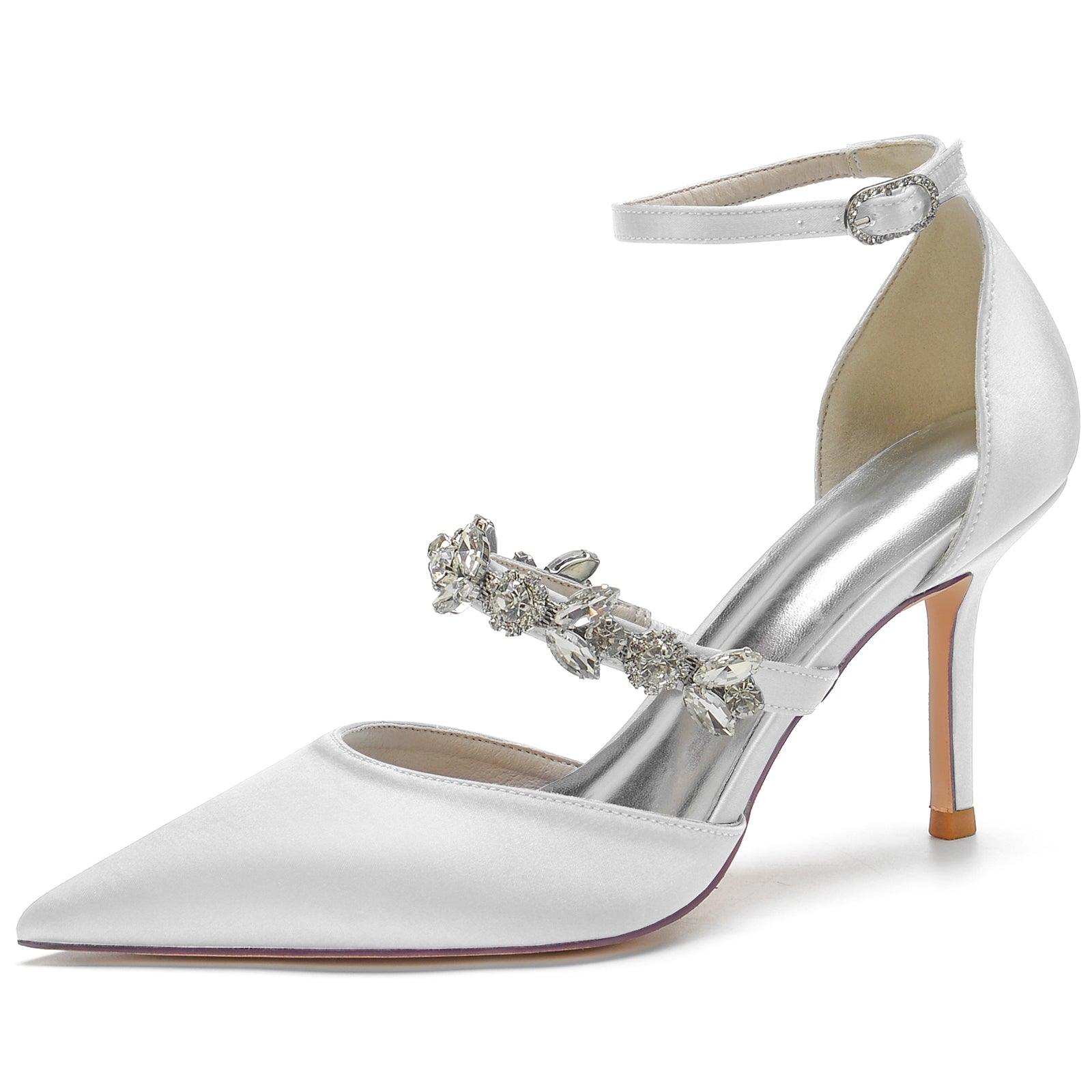 Blue Rhinestone Ankle Strap Pointy Stiletto Heels CK0131 - COCOMELODY