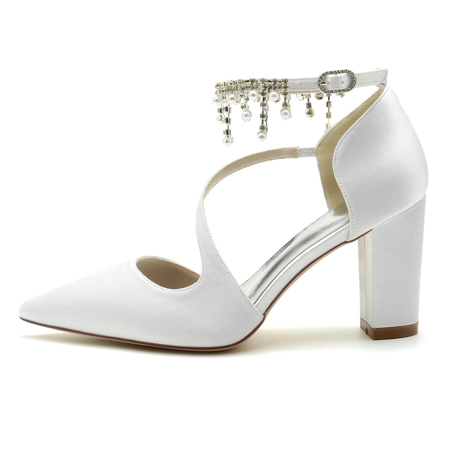 Chunky Heel 8.5cm Silk-Like Shoes CK0185 - COCOMELODY