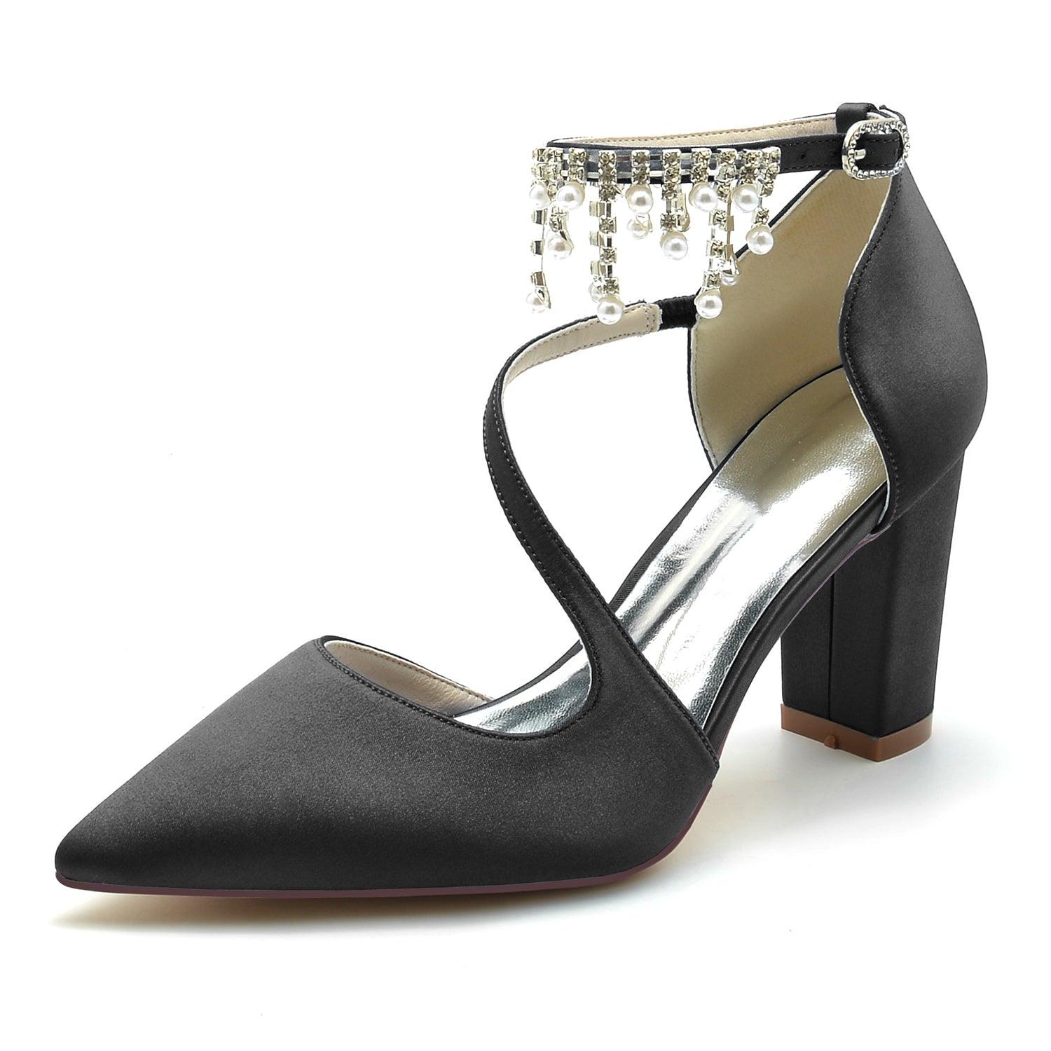 Chunky Heel 8.5cm Silk-Like Shoes CK0185 - COCOMELODY