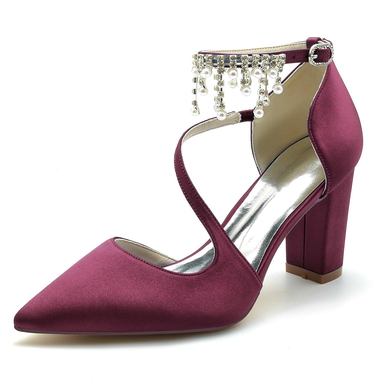 Chunky Heel 8.5cm Silk-Like Shoes CK0185 - COCOMELODY