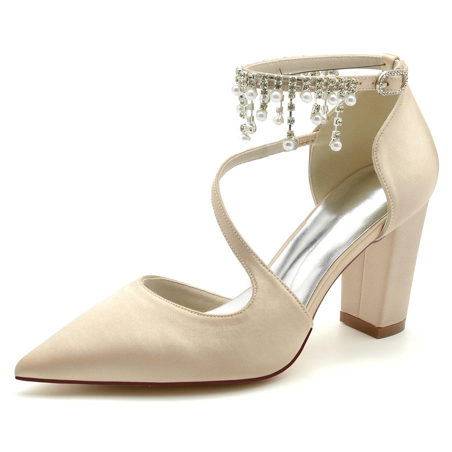 Chunky Heel 8.5cm Silk-Like Shoes CK0185 - COCOMELODY