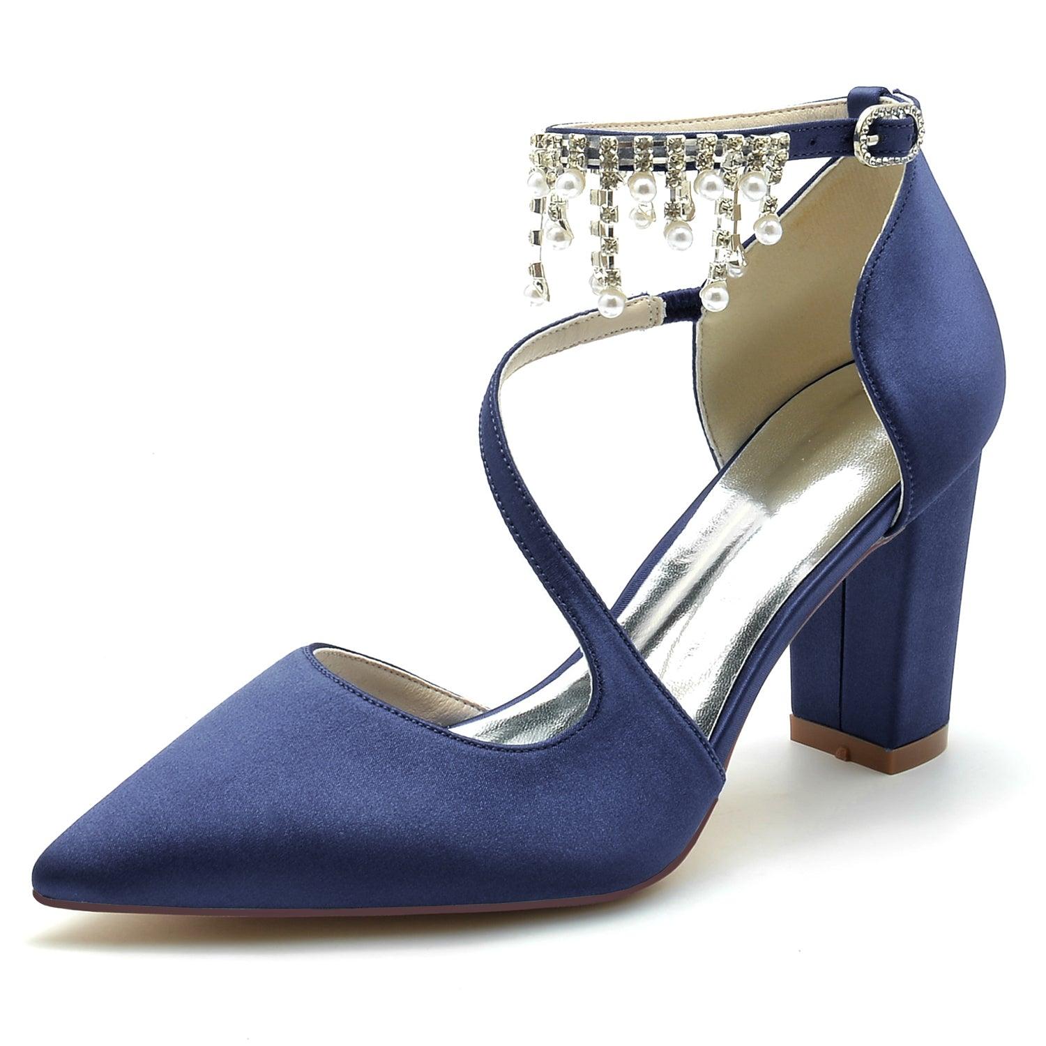 Chunky Heel 8.5cm Silk-Like Shoes CK0185 - COCOMELODY